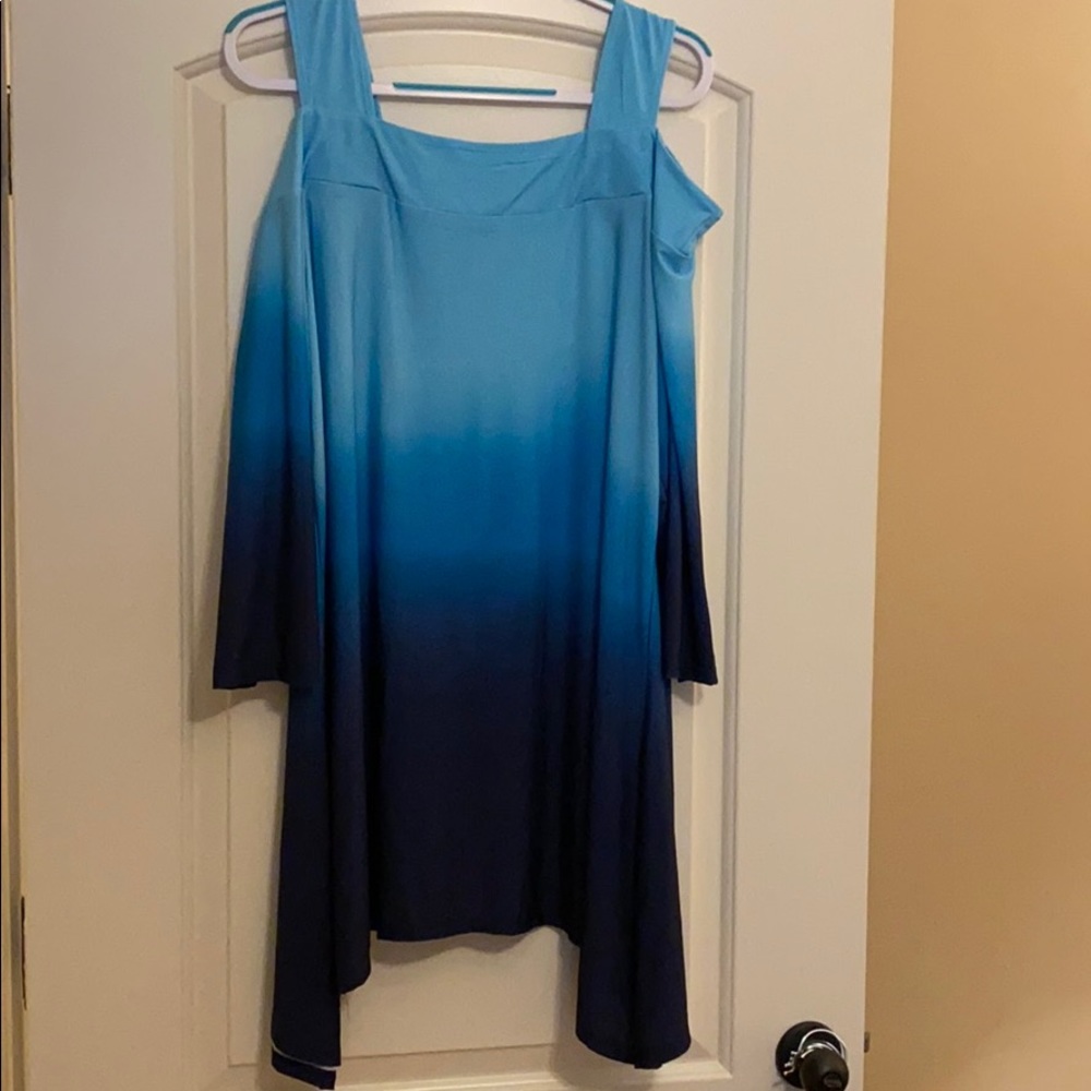 Turquoise ombré blouse with cold shoulder